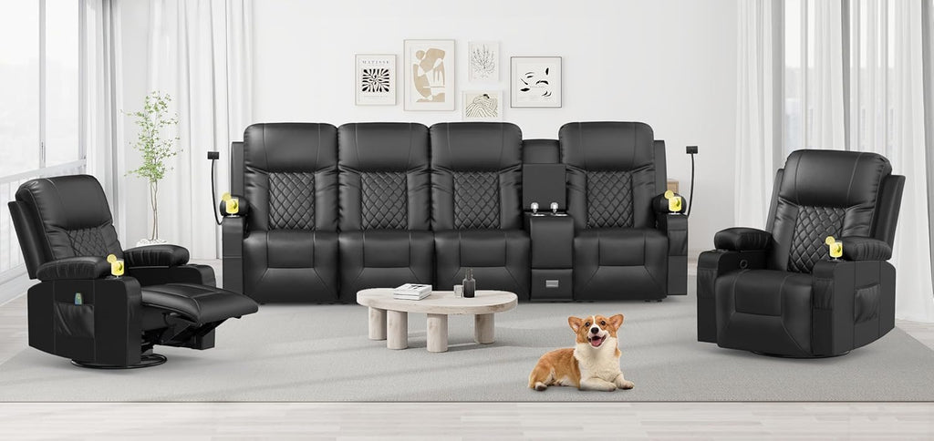YONISEE 3 Seat Recliner Sofa Large Manual Reclining Couch with Storage Console