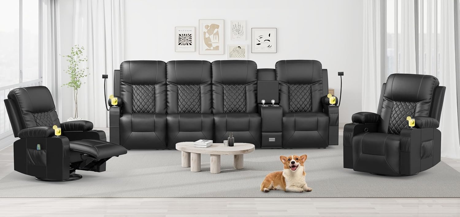 YONISEE 3 Seat Recliner Sofa Large Manual Reclining Couch with Storage Console