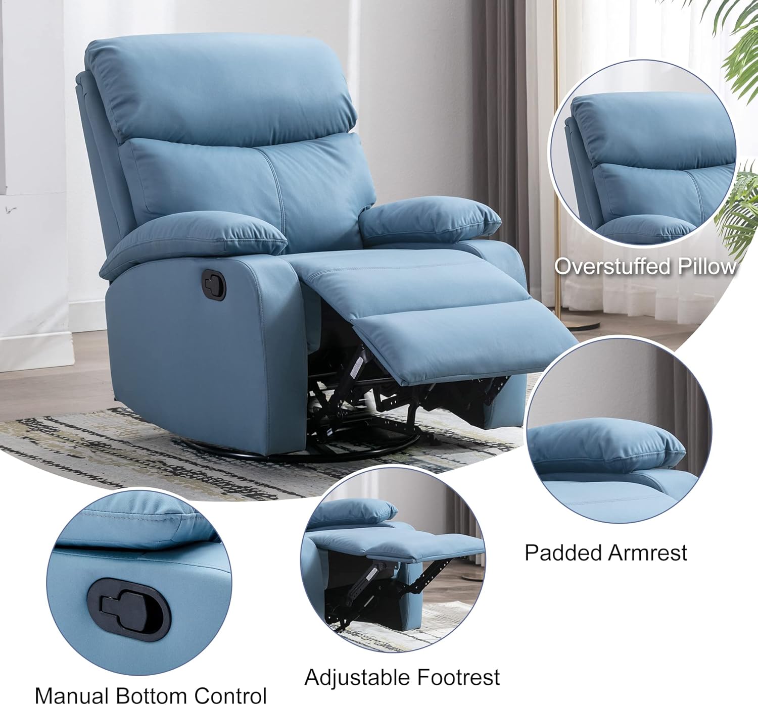 GNMLP2020 Swivel Rocker Recliner Chair Manual Small Space Nursery Living Room