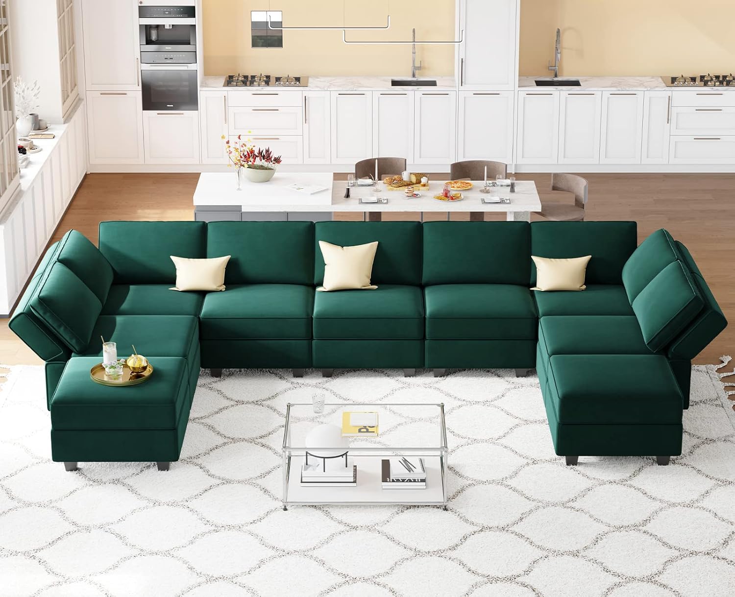 Belffin Velvet Modular Sectional Sofa with Ottoman Sleeper Bed Storage