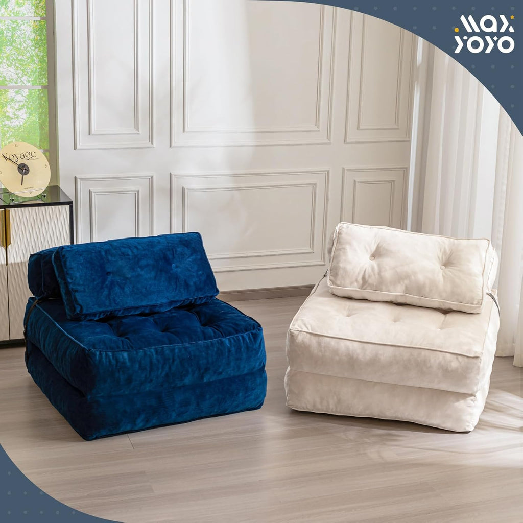 MAXYOYO Velvet Folding Sofa Bed Convertible Sleeper Chair with Pillow