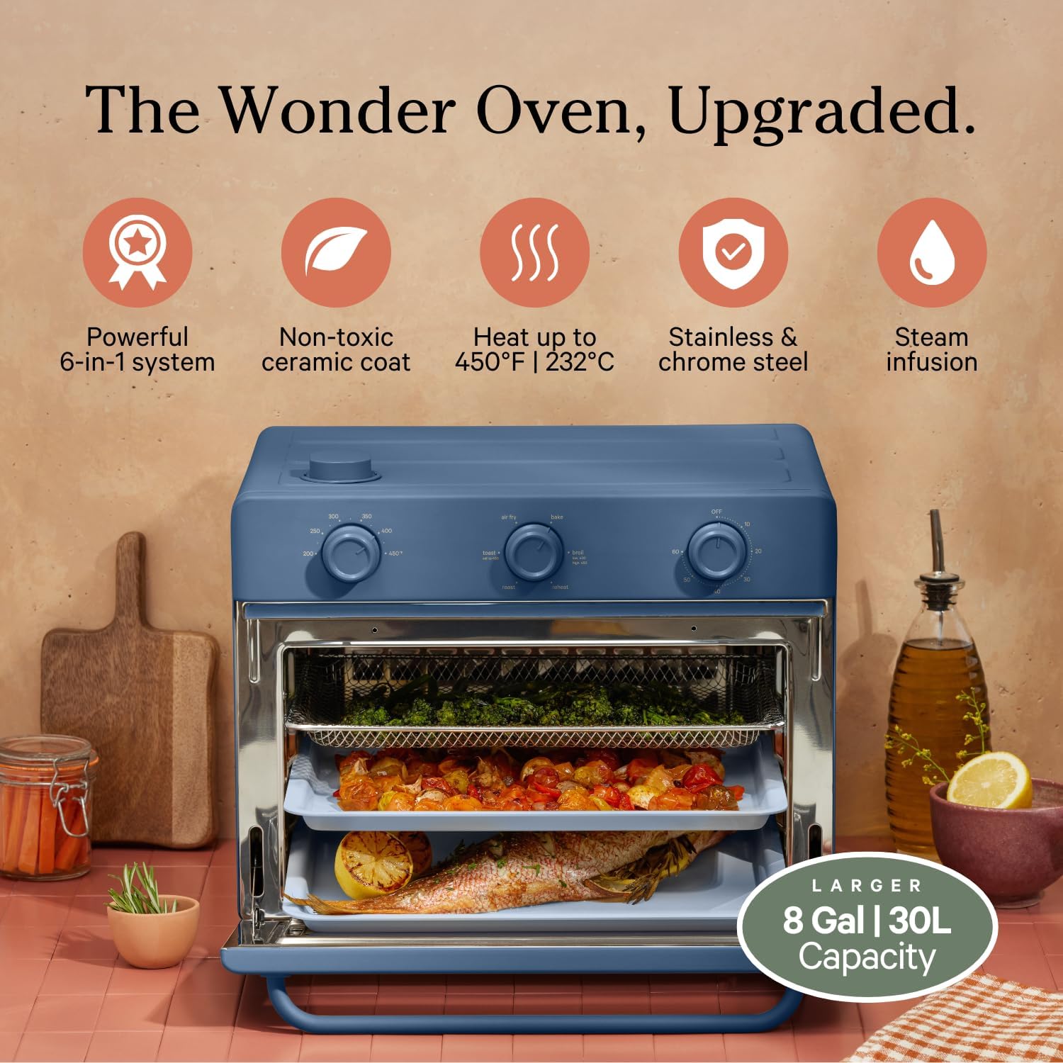 Our Place Air Fryer Toaster Oven 6 in 1 Compact Countertop Blue Multifunction