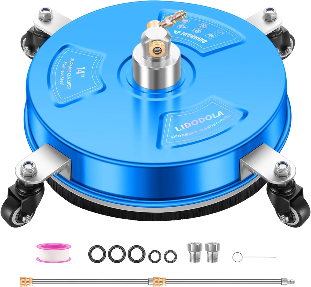 LidoDola 14 Inch Pressure Washer Surface Cleaner with Wheels for Concrete Patio Deck