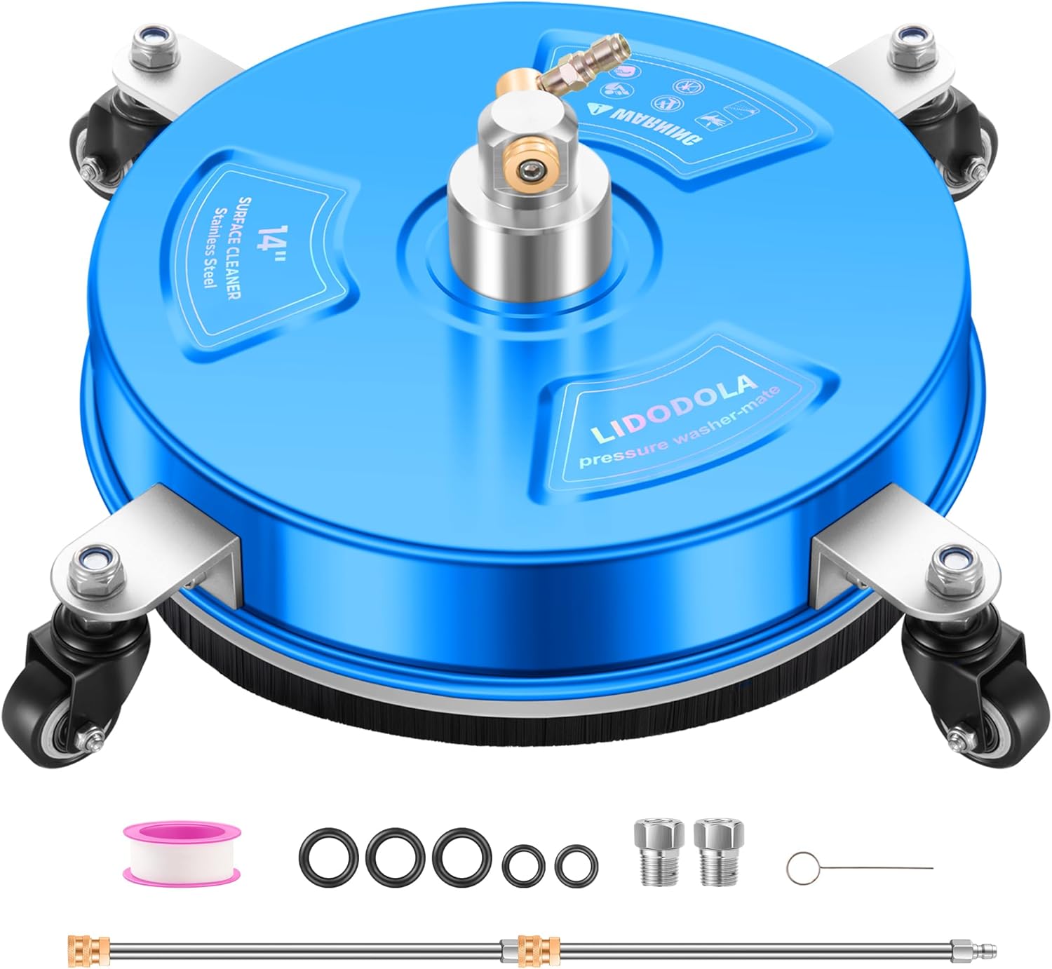 LidoDola 14 Inch Pressure Washer Surface Cleaner with Wheels for Concrete Patio Deck