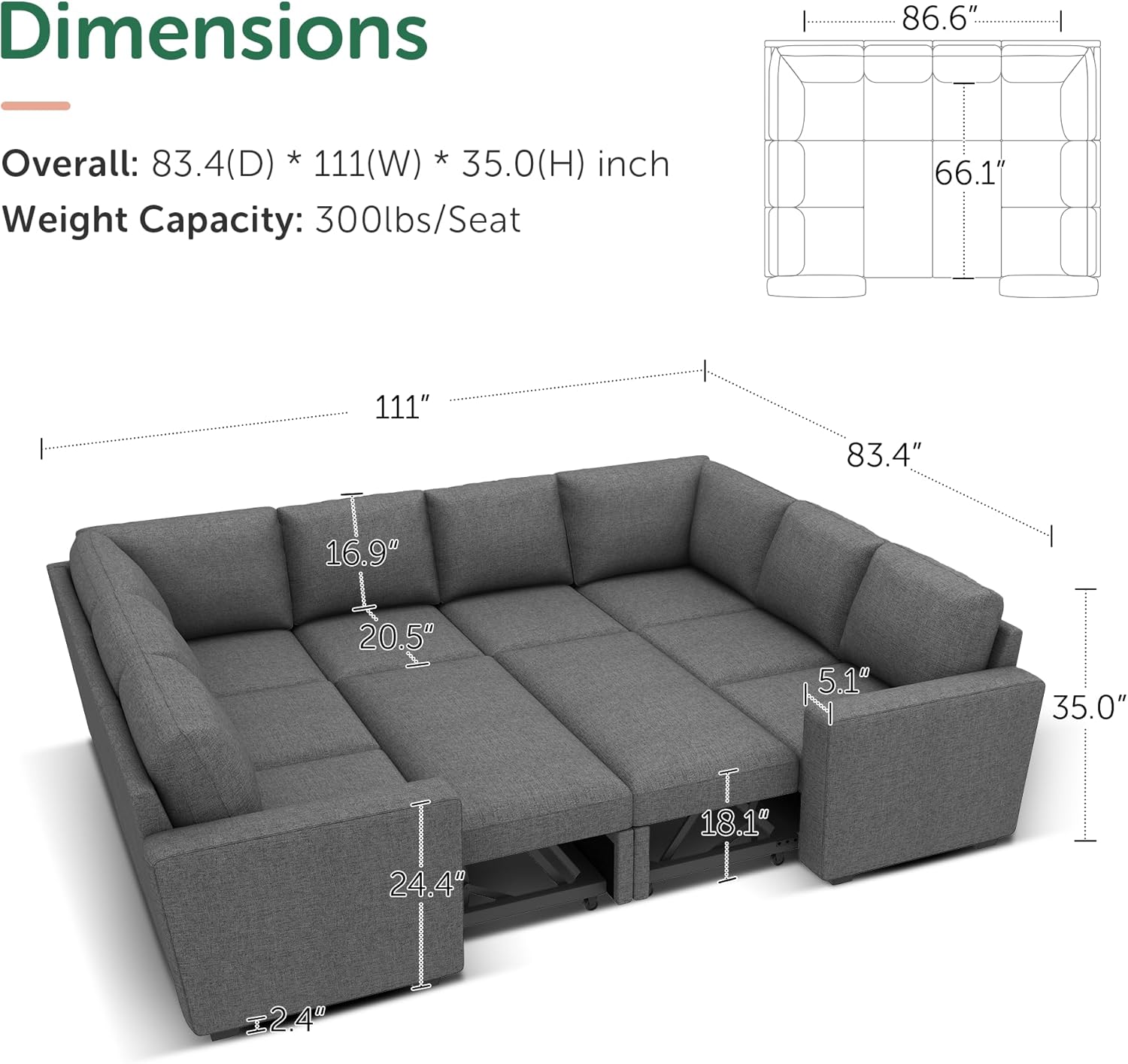 HONBAY Modular Sectional Sleeper Sofa L Shaped Couch with Pull Out Bed