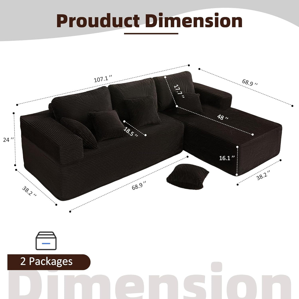 Afuson Boneless Sectional Sofa L Shape Deep Seat Cloud Couch Living Room