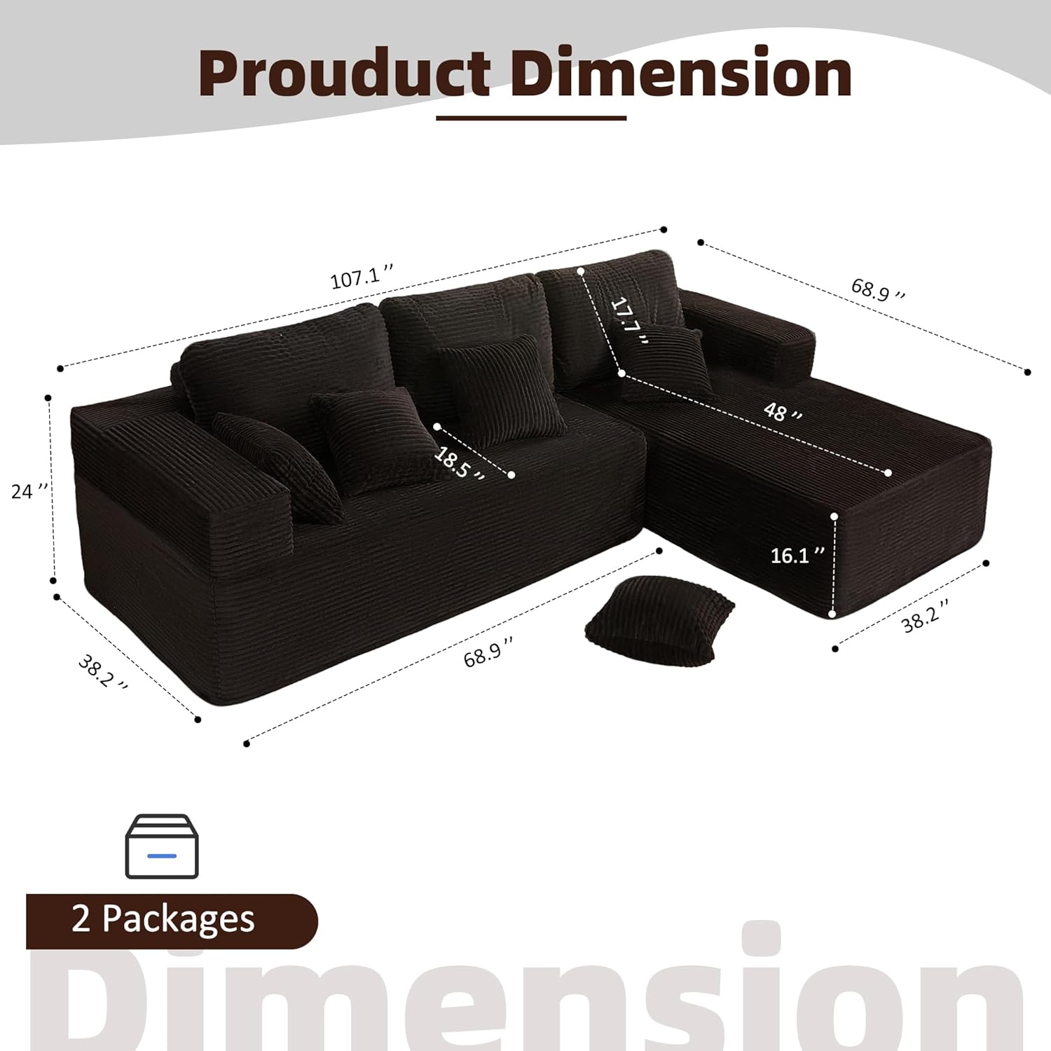Afuson Boneless Sectional Sofa L Shape Deep Seat Cloud Couch Living Room