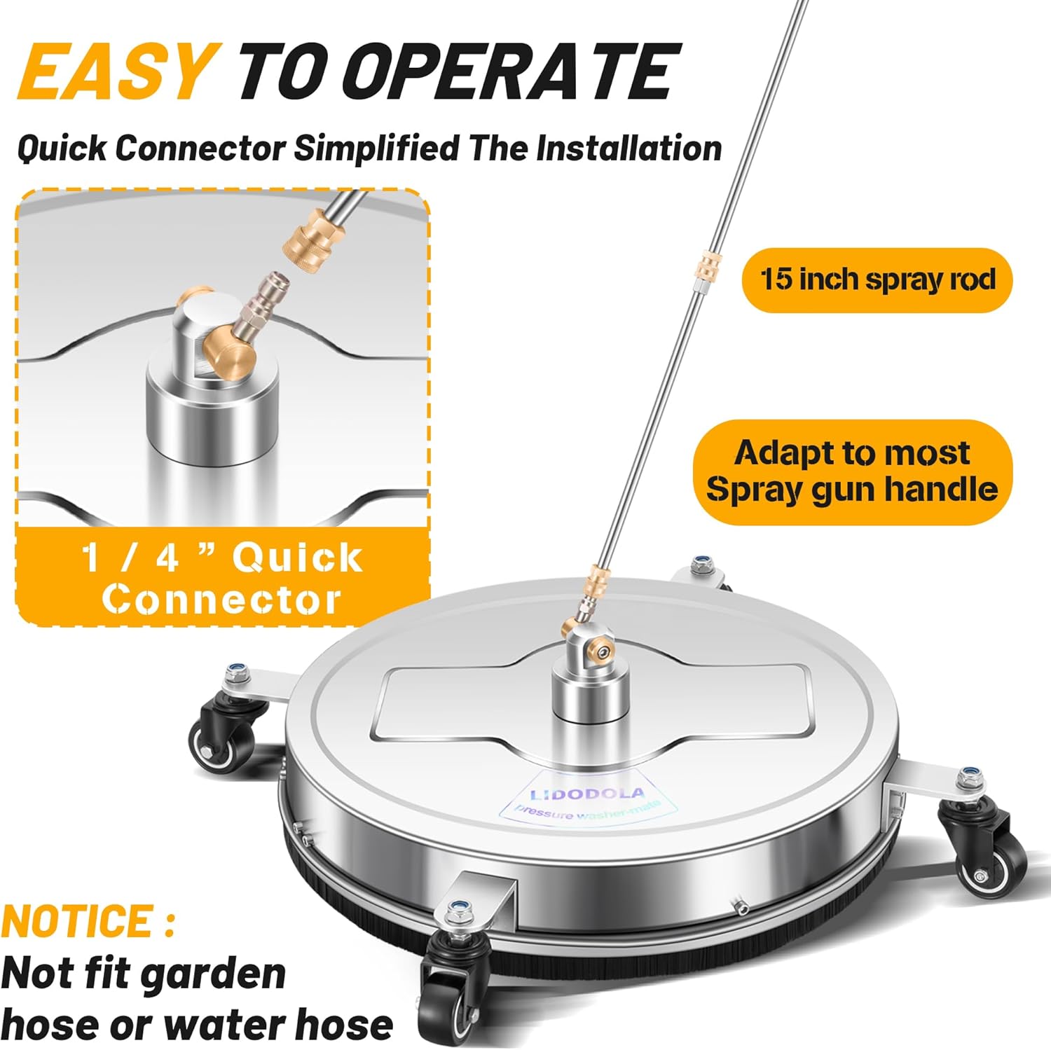 LidoDola 14 Inch Pressure Washer Surface Cleaner with Wheels for Concrete Patio Deck