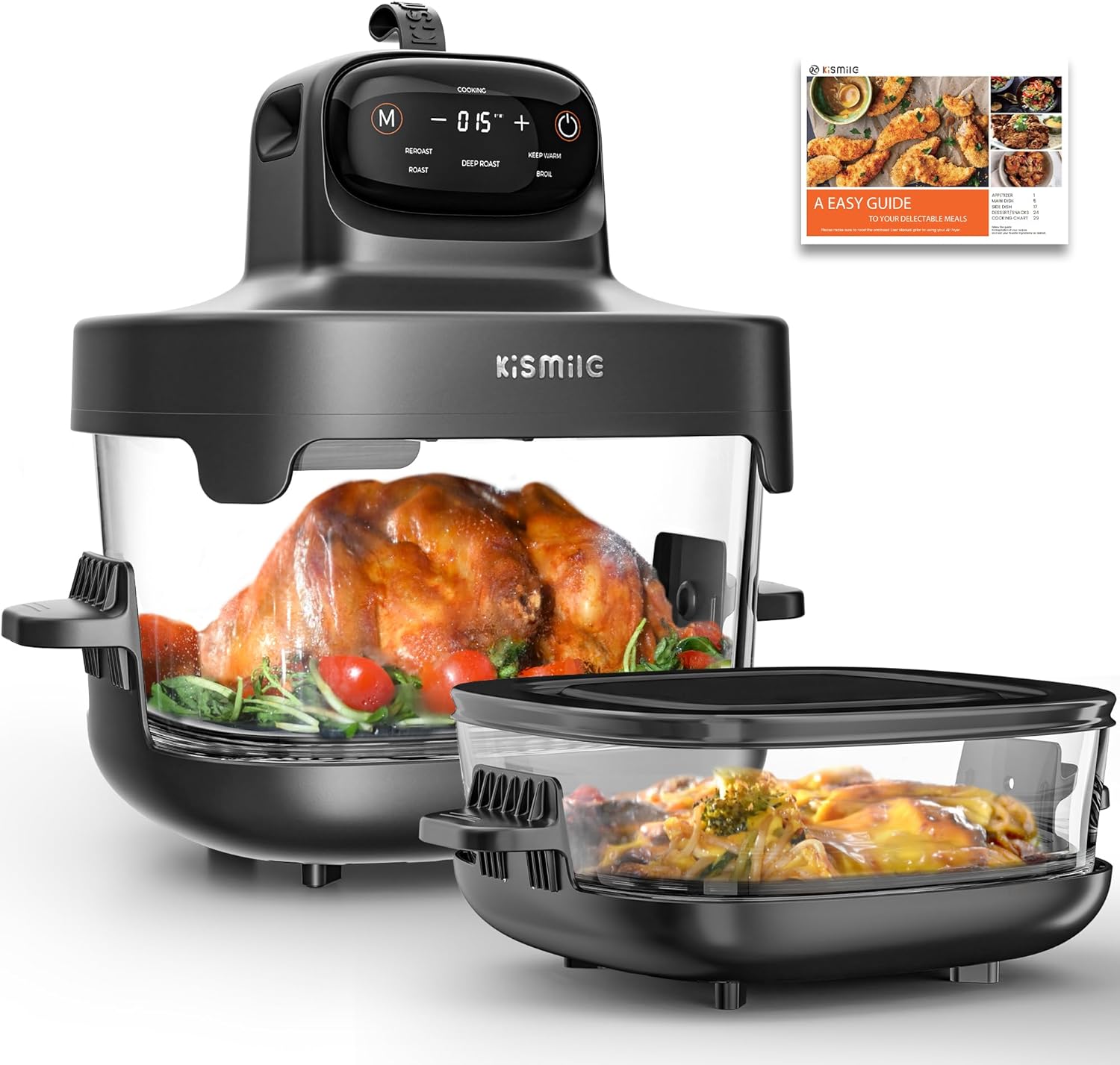 Kismile Portable Glass Air Fryer 5 in 1 Dual Containers Compact Smart Oven