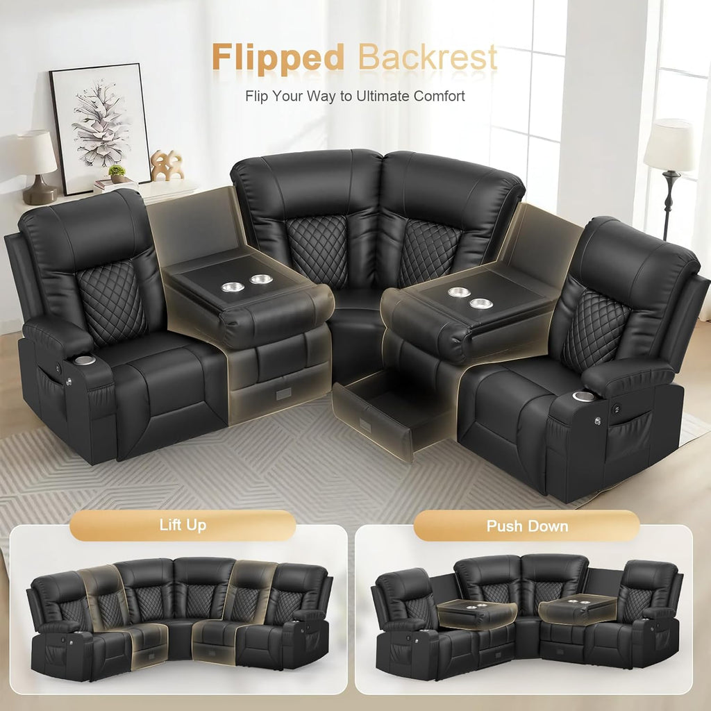FURNIMAT Loveseat Recliner Sofa 2 Seater PU Leather Couch with USB Cup Holders
