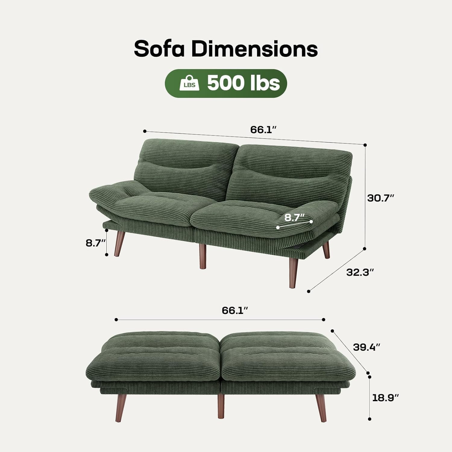 Marsail Futon Sofa Bed Convertible Corduroy Loveseat with Adjustable Backrest