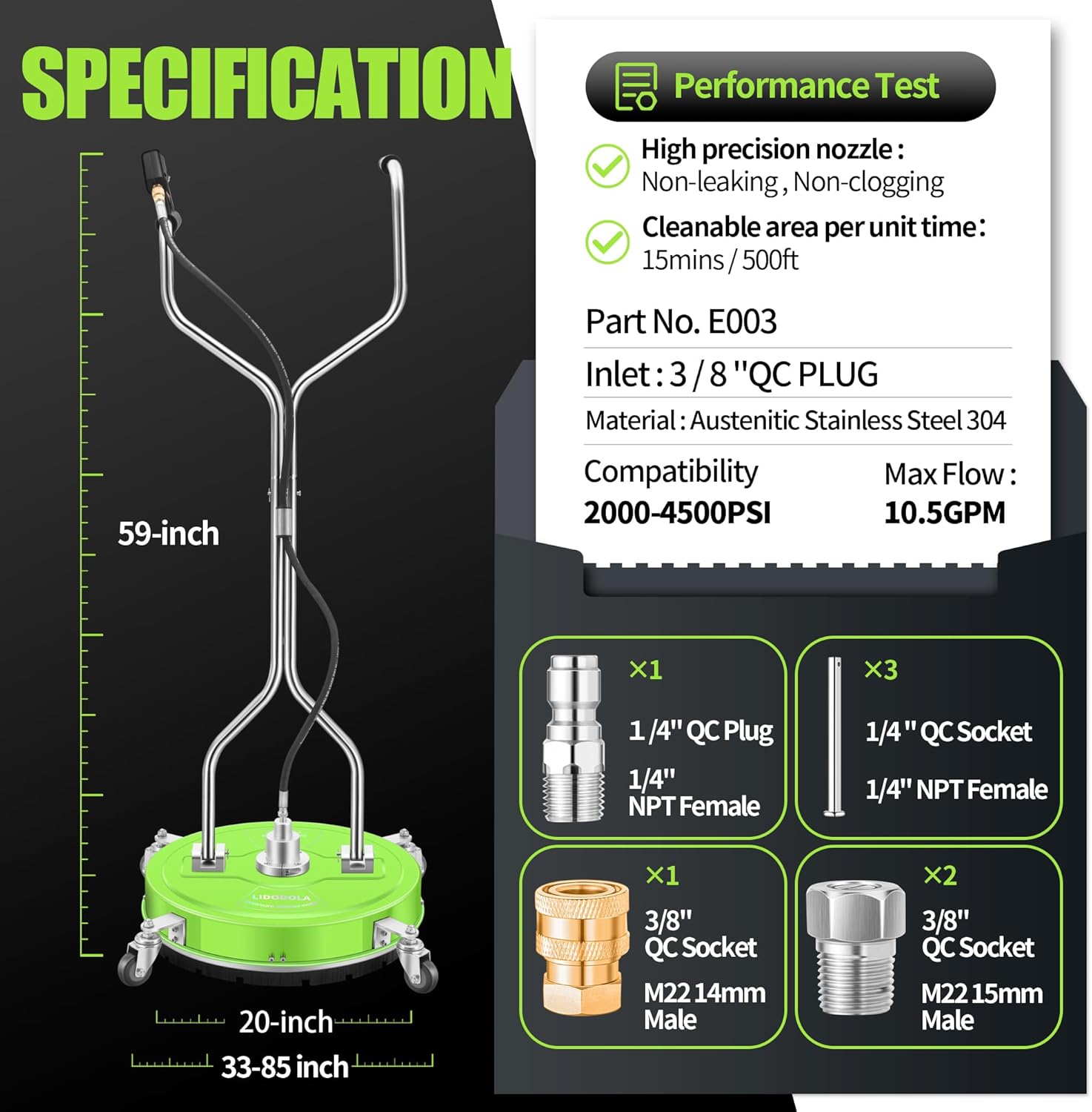 LidoDola 14 Inch Pressure Washer Surface Cleaner with Wheels for Concrete Patio Deck