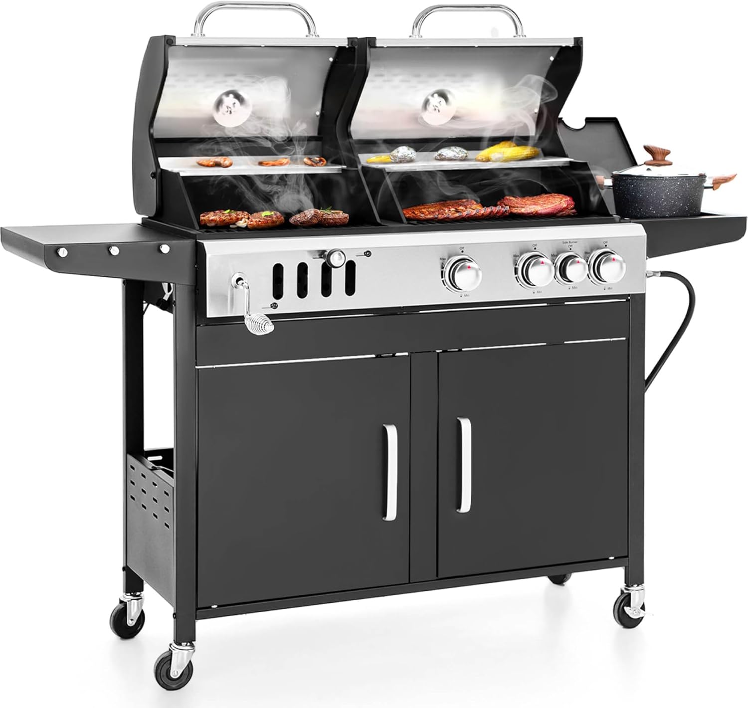 Sophia & William Charcoal and Gas Grill Combo with Side Burner Dual Fuel BBQ Grill