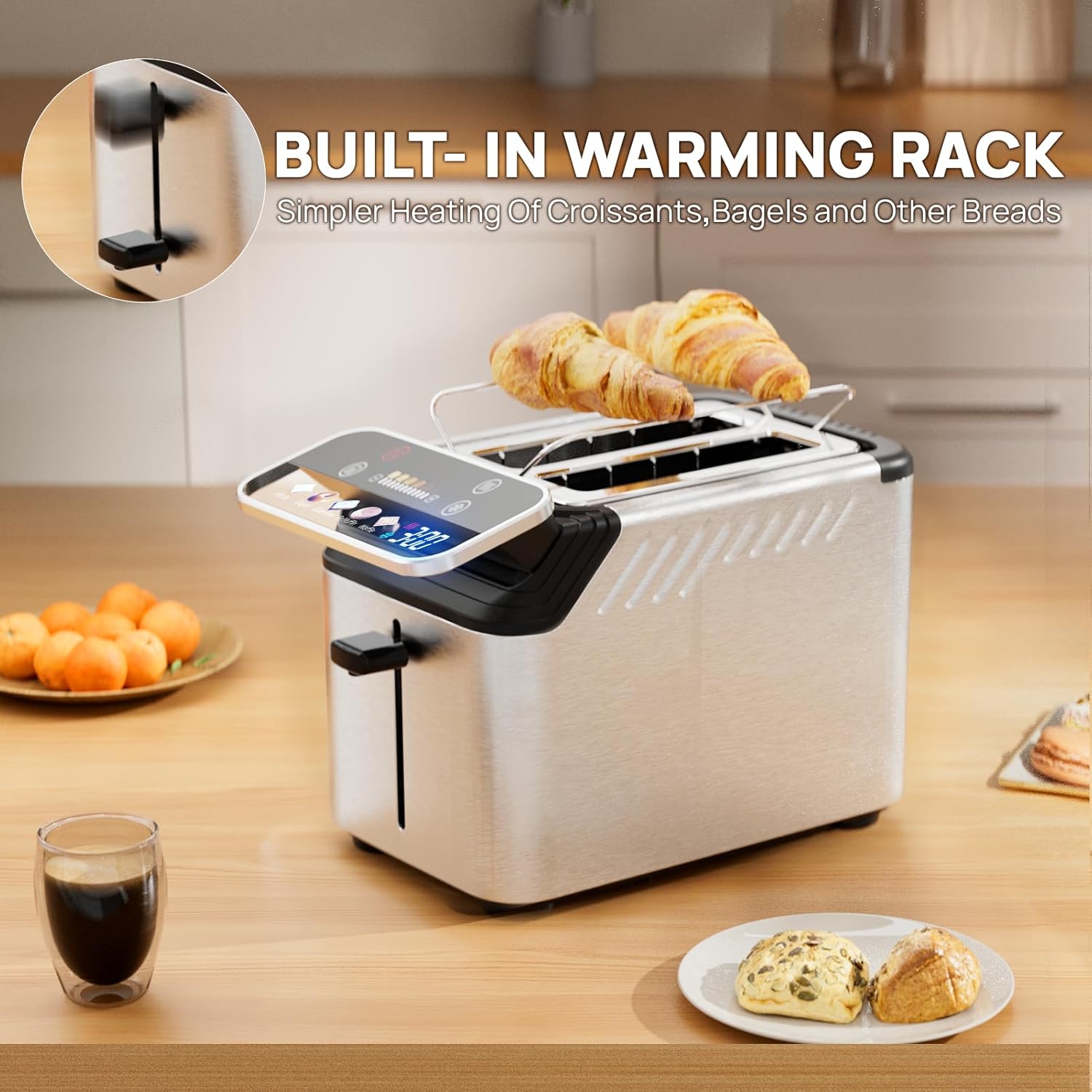 whall Digital Touch Screen Toaster 4 Slice Stainless Steel Dual Control Wide Slots