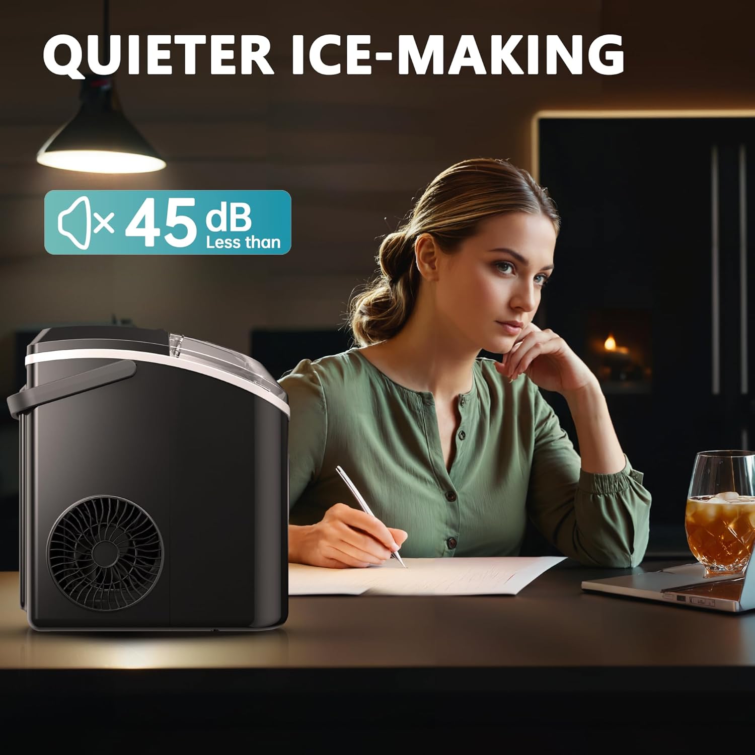 EUHOMY Nugget Ice Maker Countertop Portable 34lbs Daily with Handle