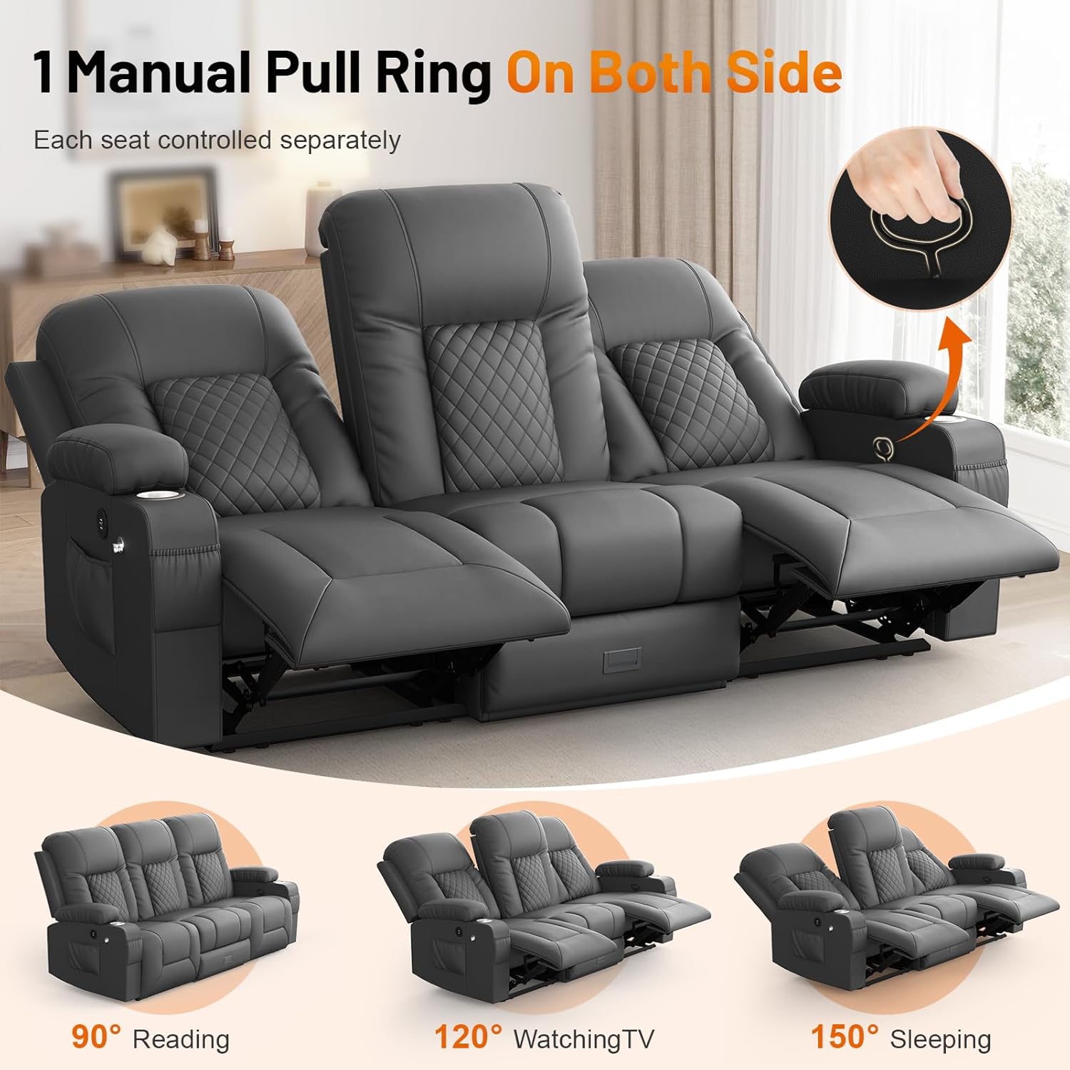 FURNIMAT Loveseat Recliner Sofa 2 Seater PU Leather Couch with USB Cup Holders