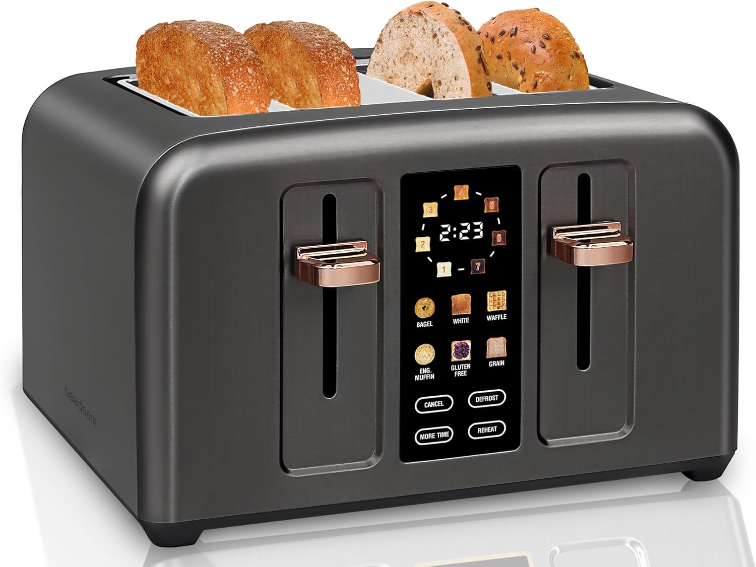SEEDEEM 4 Slice Touch Screen Toaster LCD Display 7 Shade Settings Wide Slots 1800W