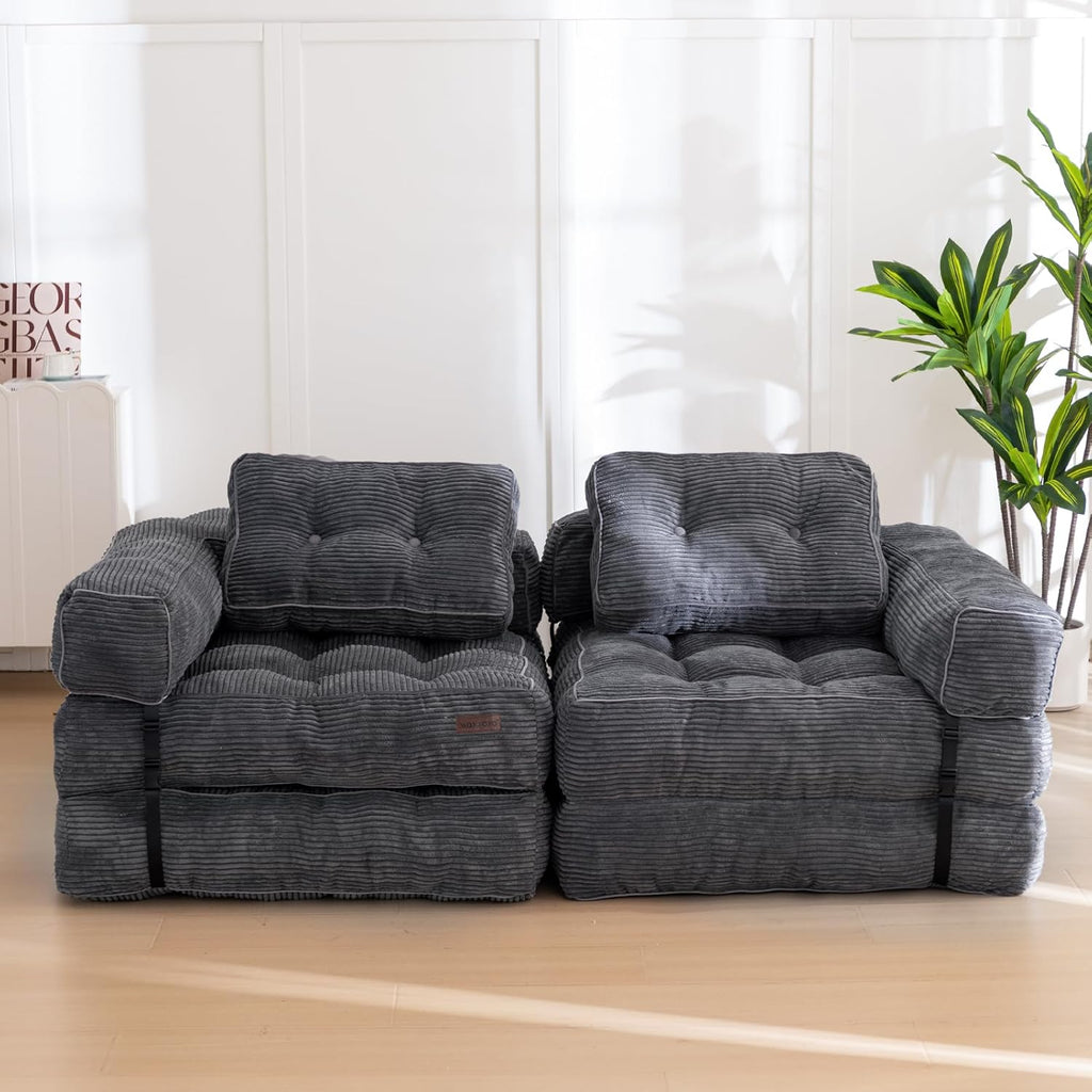 MAXYOYO L Shaped Folding Sofa Bed Convertible Sleeper with Pillow Armrest