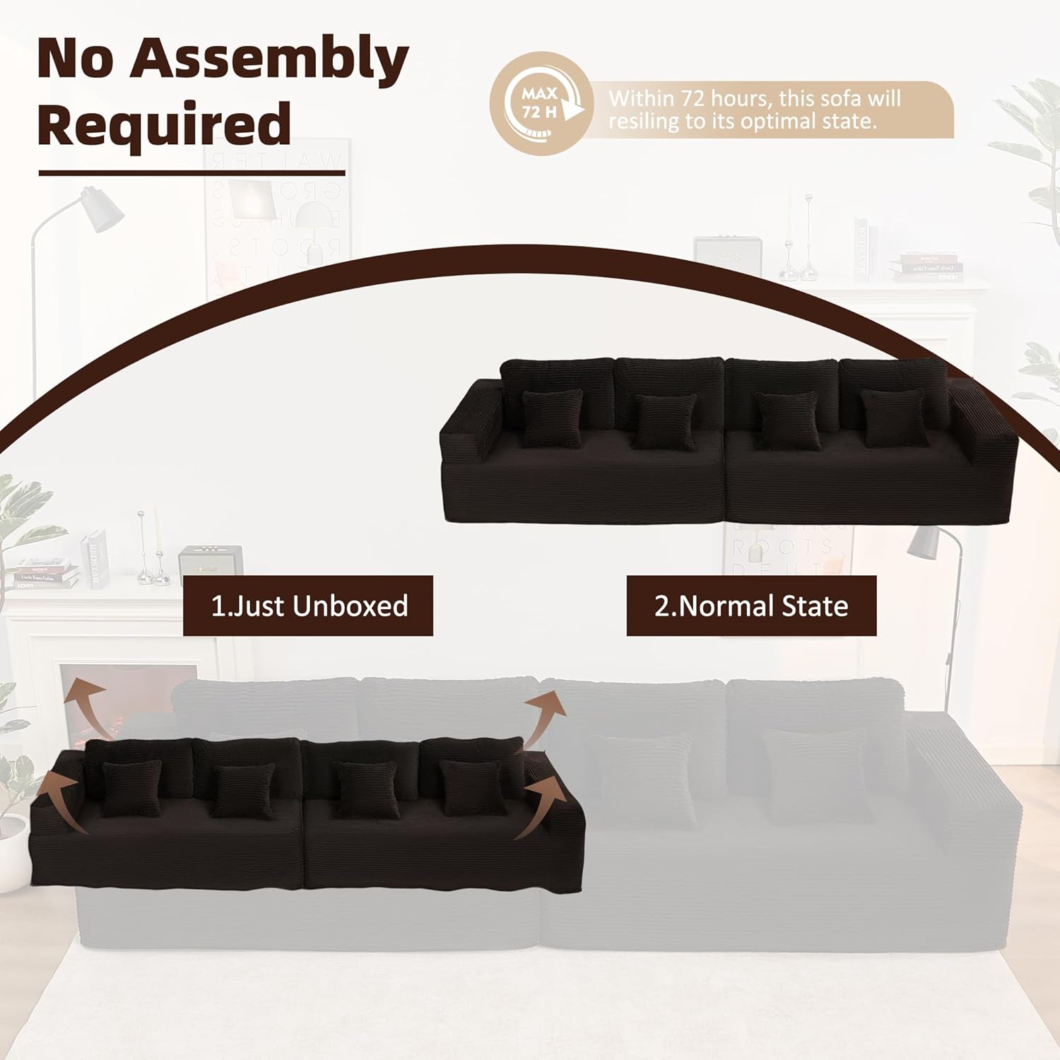 Afuson Boneless Sectional Sofa L Shape Deep Seat Cloud Couch Living Room