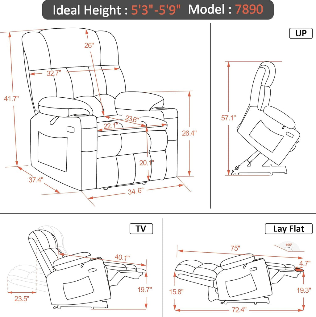 MCombo Dual Motor Power Lift Recliner Chair for Elderly with Heat Massage USB