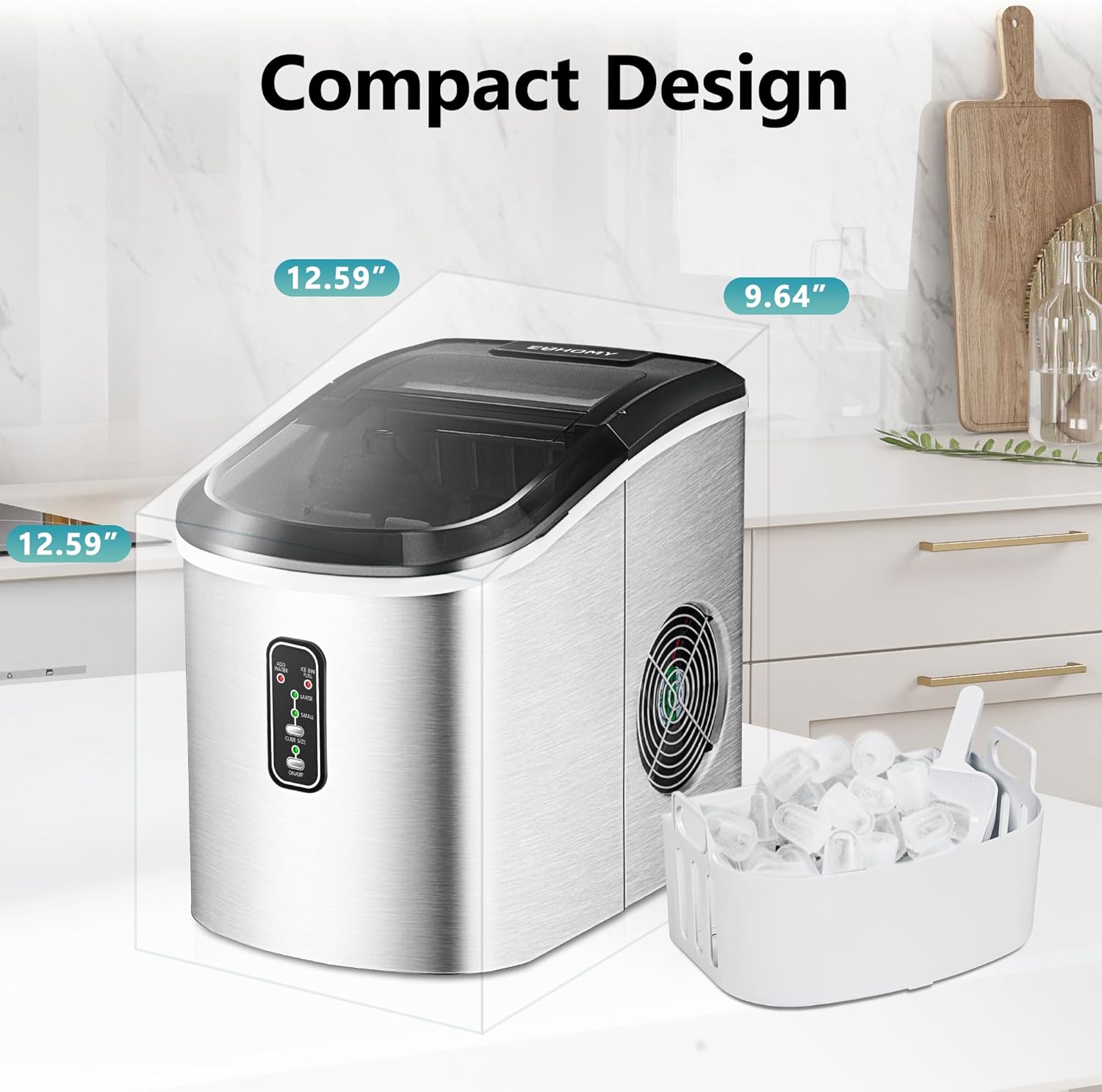 EUHOMY Nugget Ice Maker Countertop Portable 34lbs Daily with Handle