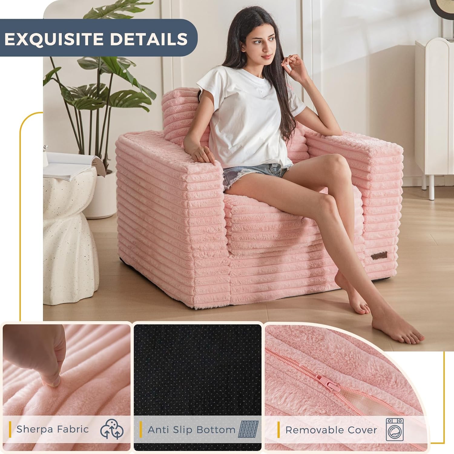 MAXYOYO Two Seat Bean Bag Sofa with Pillows and Armrests for Adults