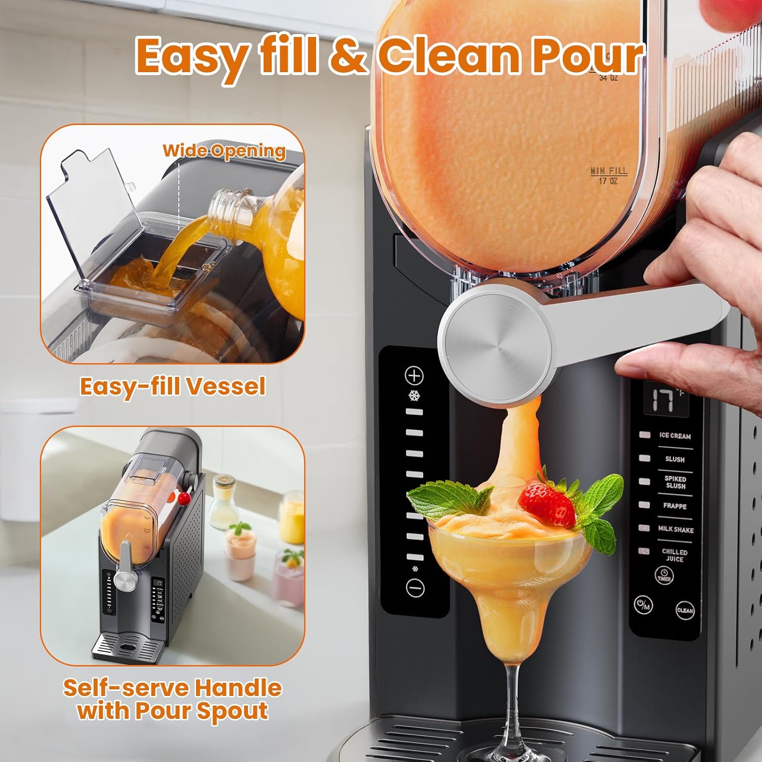 BKPPM Slushie Machine Soft Serve Ice Cream Maker 6 Presets LED Auto Clean