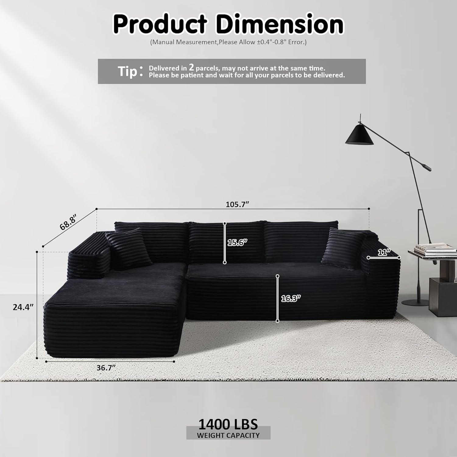 ovios Cloud Sectional Couch with L Shape Chaise Modern Modular Sofa