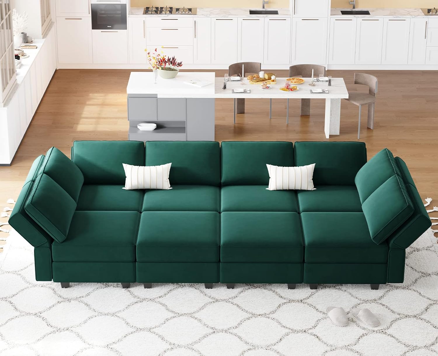 Belffin Velvet Modular Sectional Sofa with Ottoman Sleeper Bed Storage