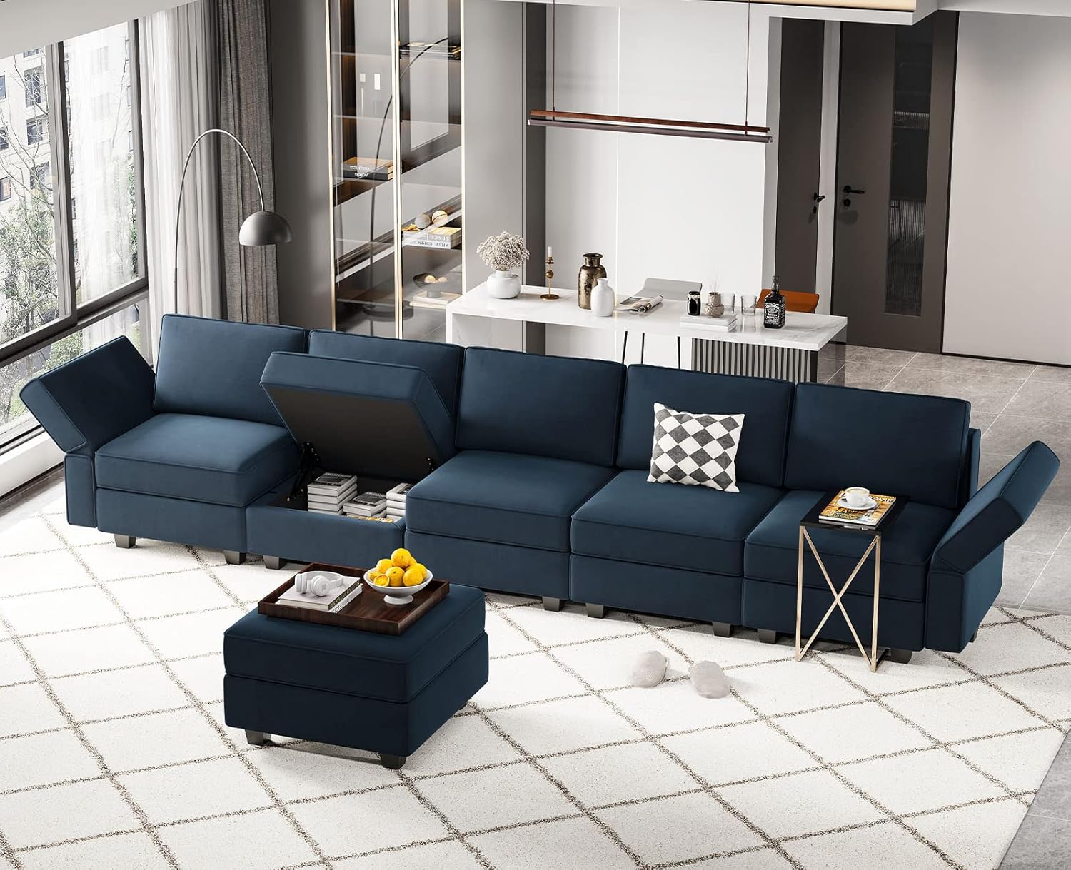 Belffin Velvet Modular Sectional Sofa with Ottoman Sleeper Bed Storage