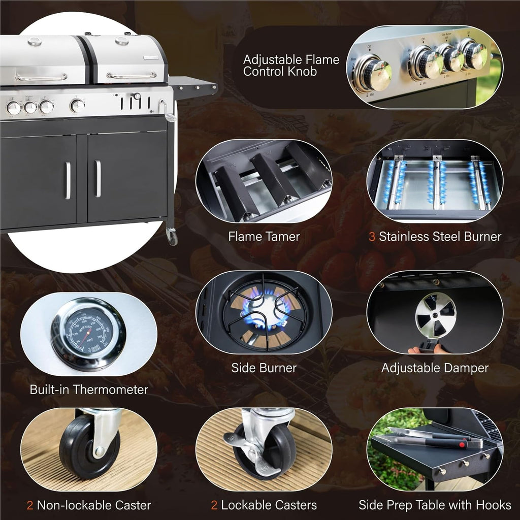Sophia & William Charcoal and Gas Grill Combo with Side Burner Dual Fuel BBQ Grill