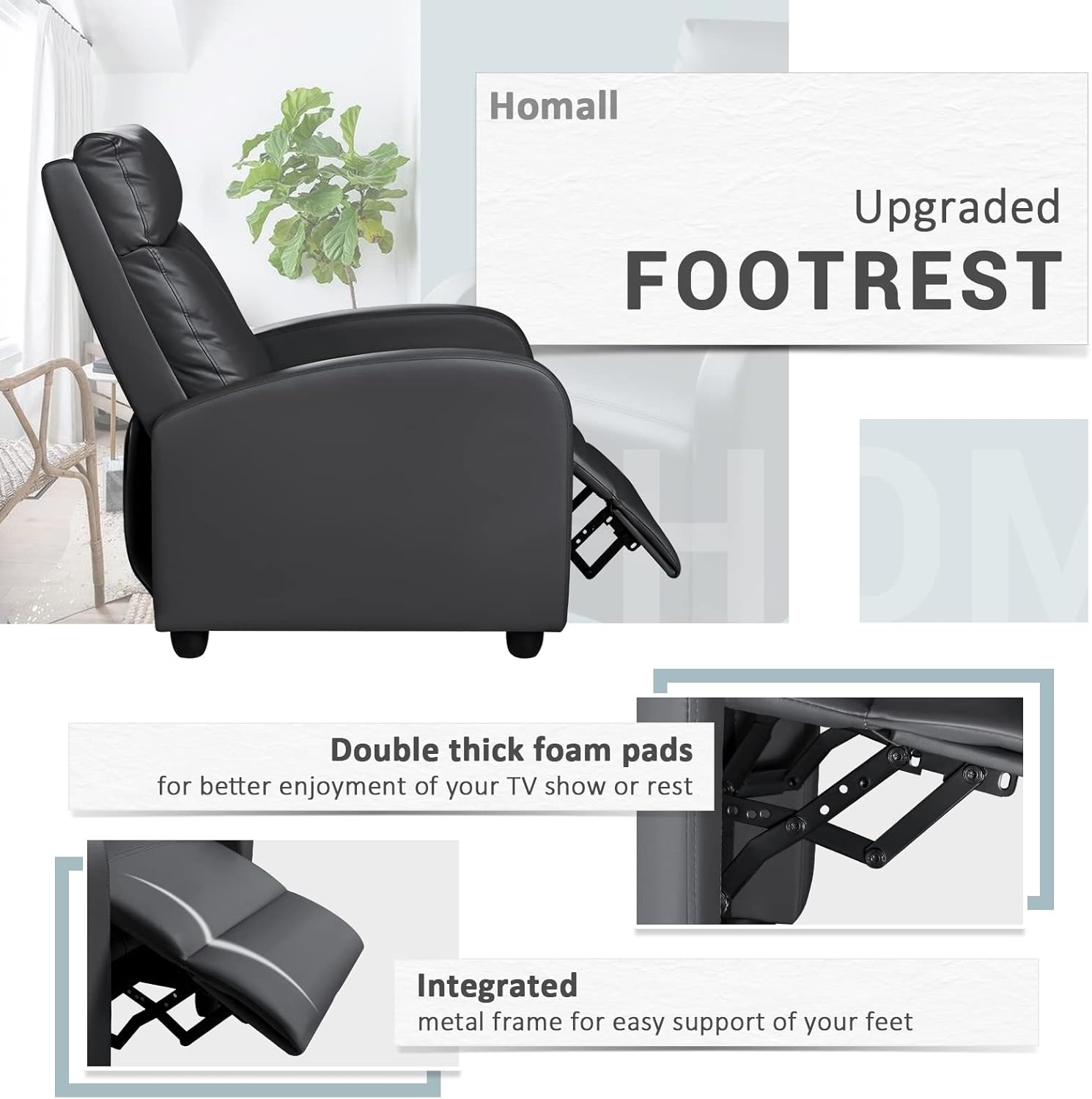 Homall Modern Recliner Chair PU Leather Padded Seat Single Sofa Home Theater