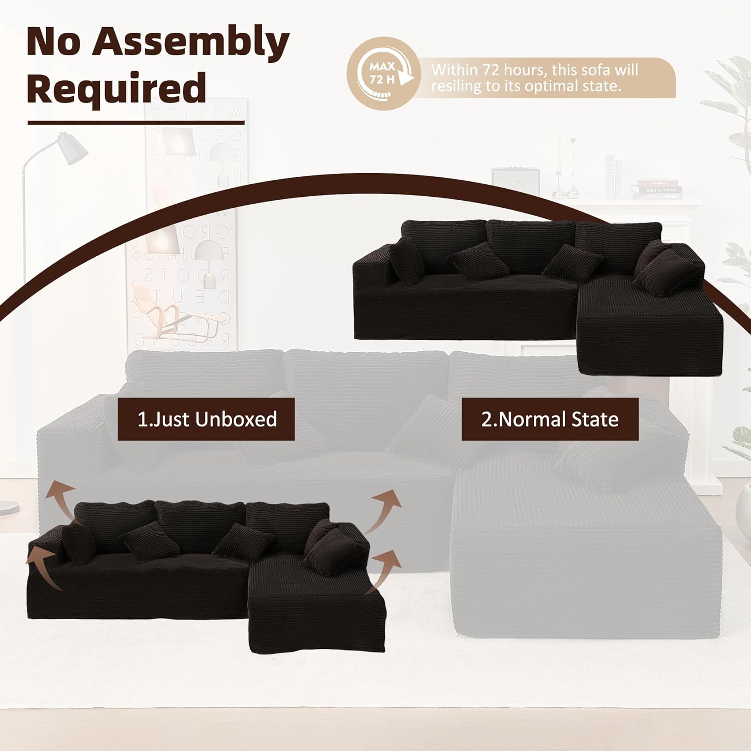 Afuson Boneless Sectional Sofa L Shape Deep Seat Cloud Couch Living Room