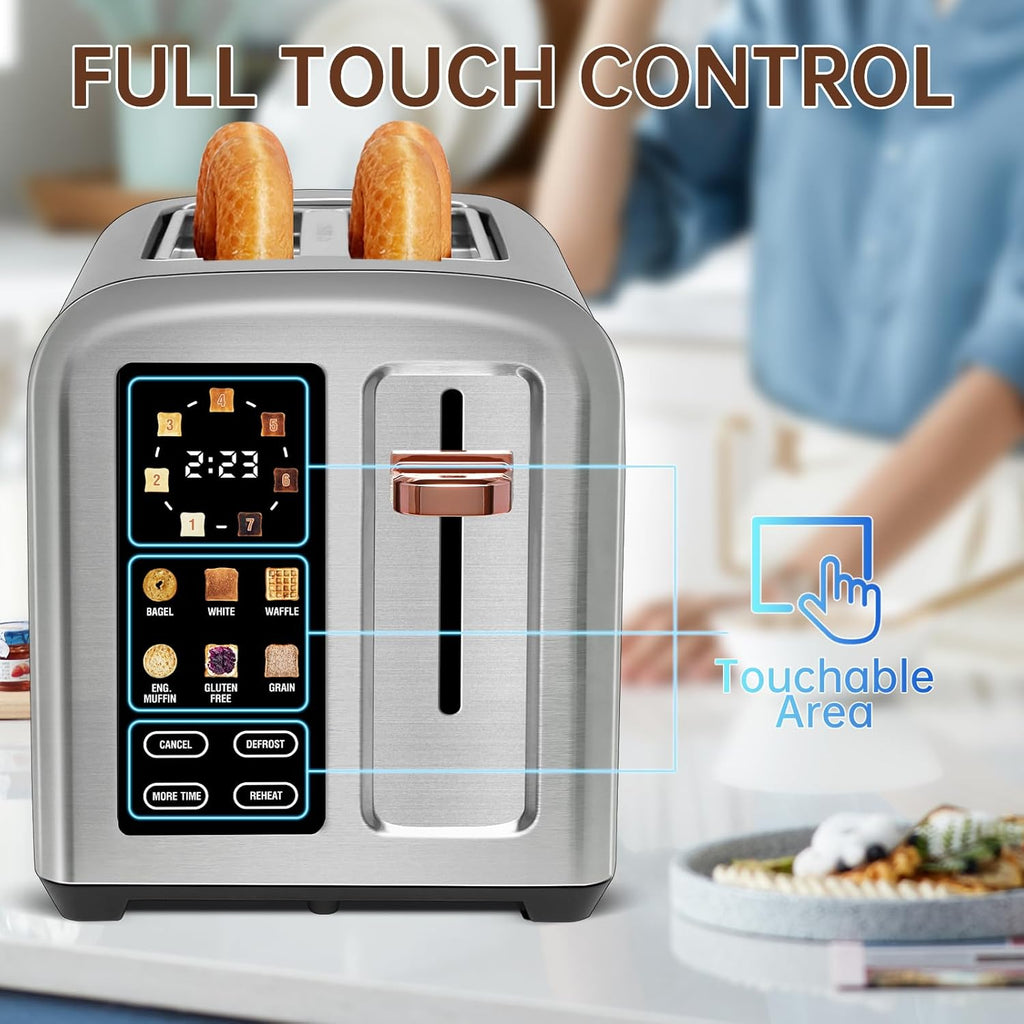 SEEDEEM 4 Slice Touch Screen Toaster LCD Display 7 Shade Settings Wide Slots 1800W
