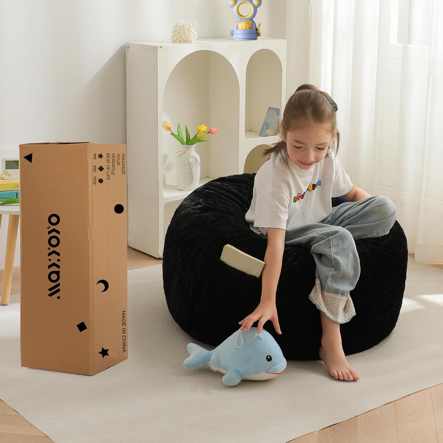 MAXYOYO Convertible Bean Bag Chair Bed for Kids with Foam Filling