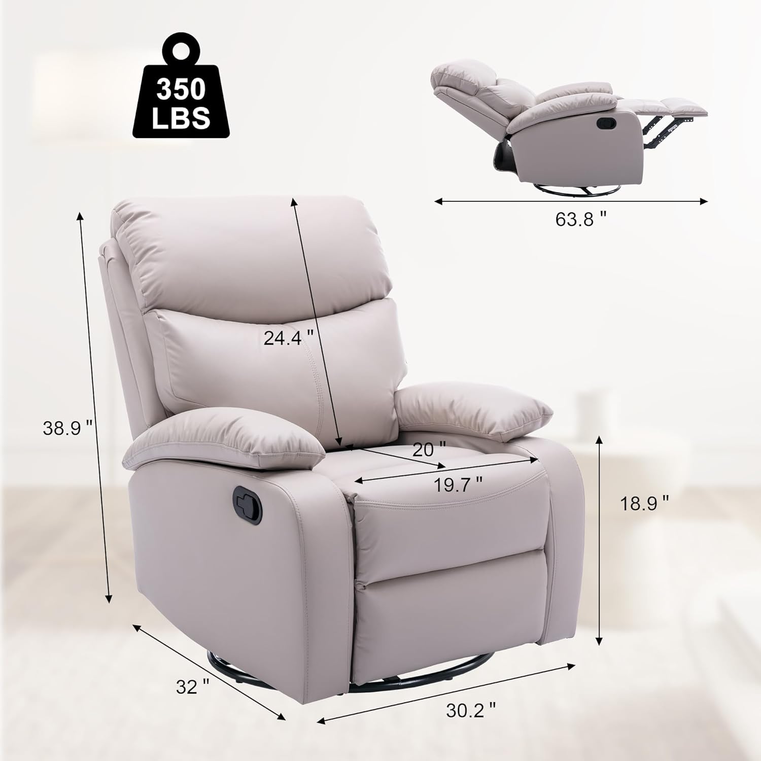 GNMLP2020 Swivel Rocker Recliner Chair Manual Small Space Nursery Living Room