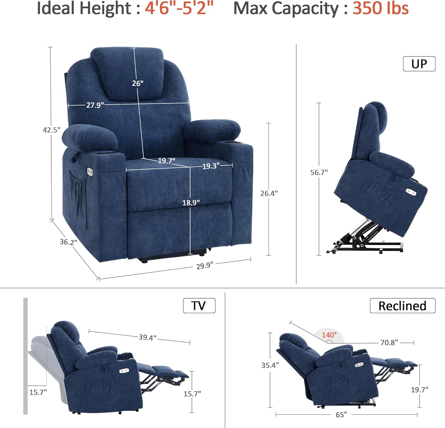MCombo Power Lift Recliner Chair for Elderly with Heat Massage USB Cup Holders