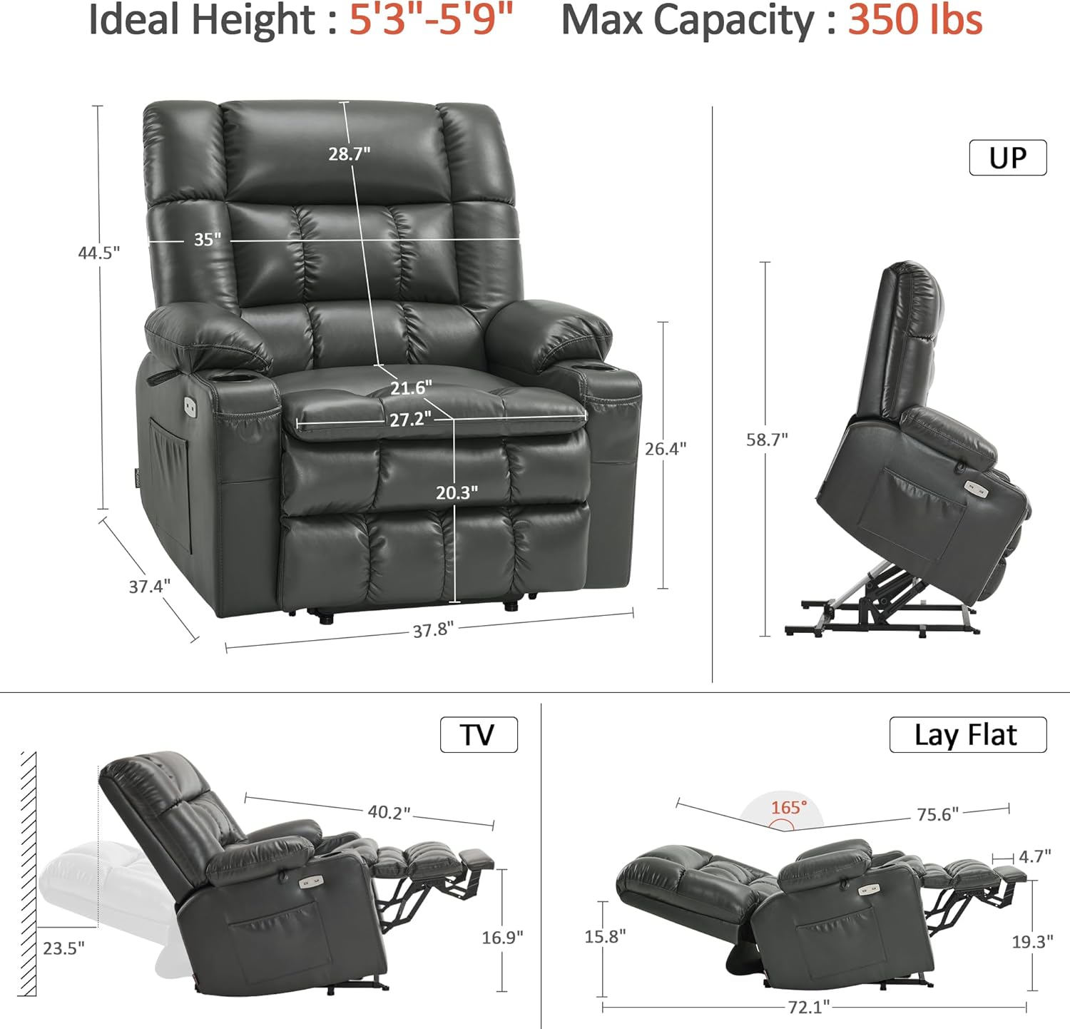 MCombo Dual Motor Power Lift Recliner Chair for Elderly with Heat Massage USB