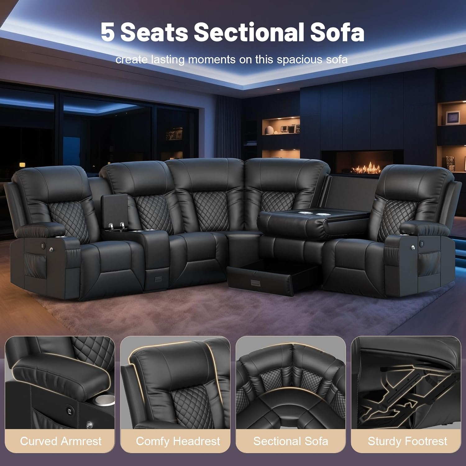 YONISEE 3 Seat Recliner Sofa Large Manual Reclining Couch with Storage Console
