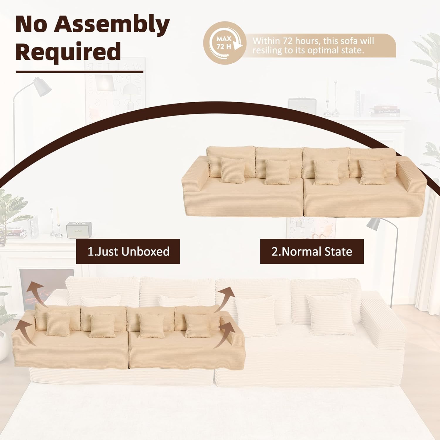Afuson Boneless Sectional Sofa L Shape Deep Seat Cloud Couch Living Room