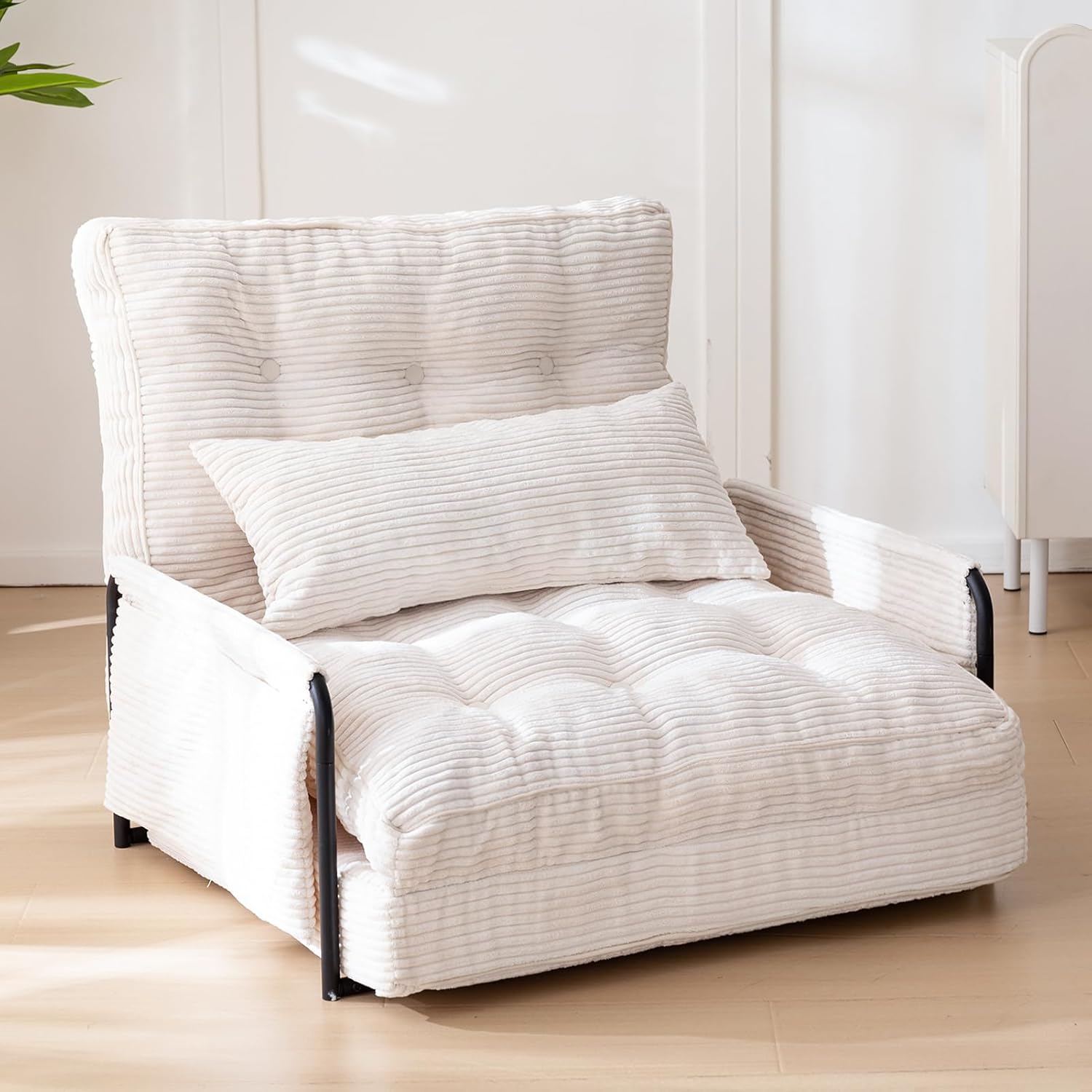 MAXYOYO Adjustable Floor Sofa Bed with Armrest Double Black Foldable Sleeper