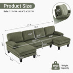 VINGLI 110 Sectional Couch U Shaped Sofa Set with Double Chaise Chenille Fabric