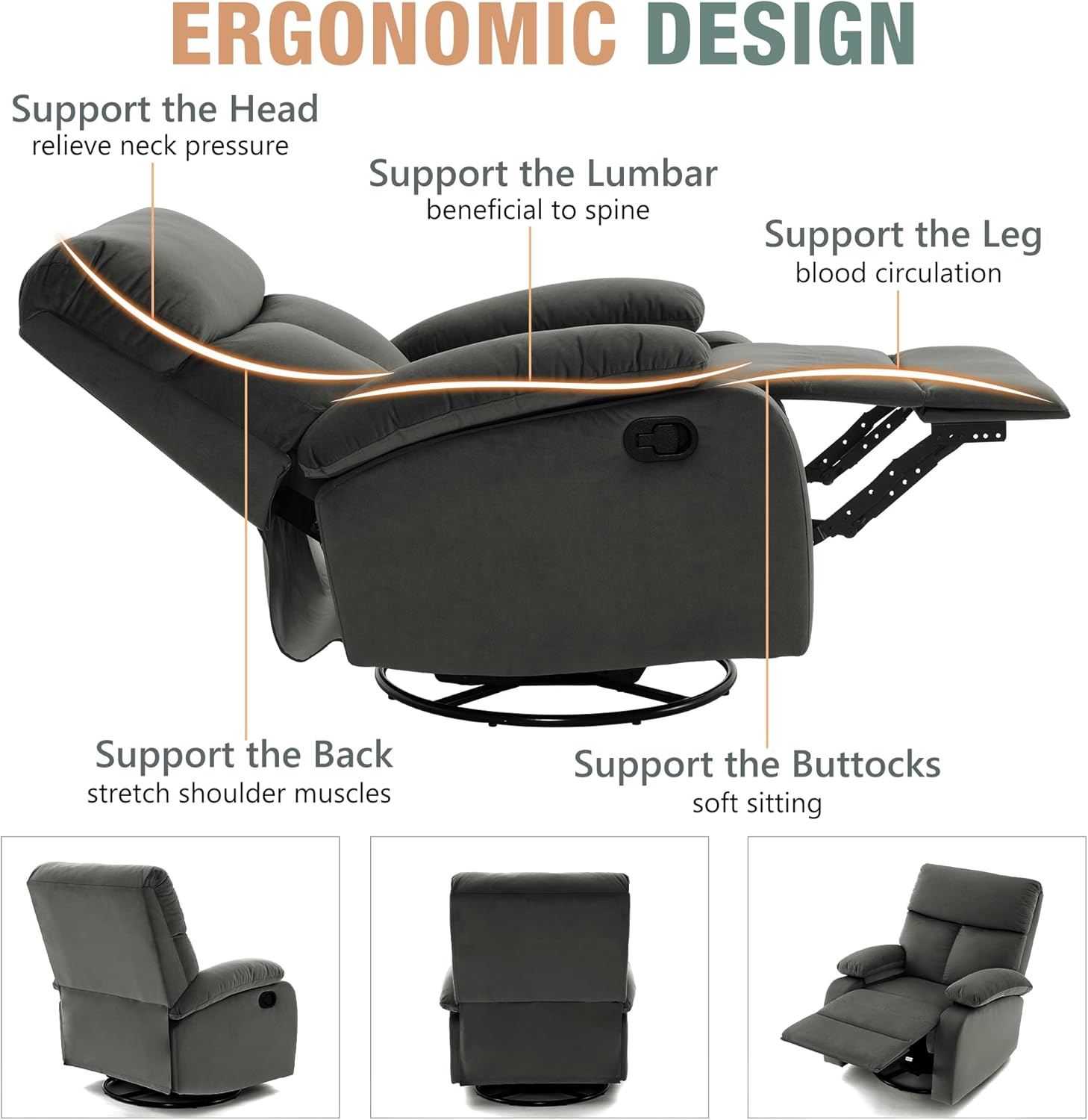 hzlagm Swivel Rocker Recliner Chair Small Space Rocking Recliner