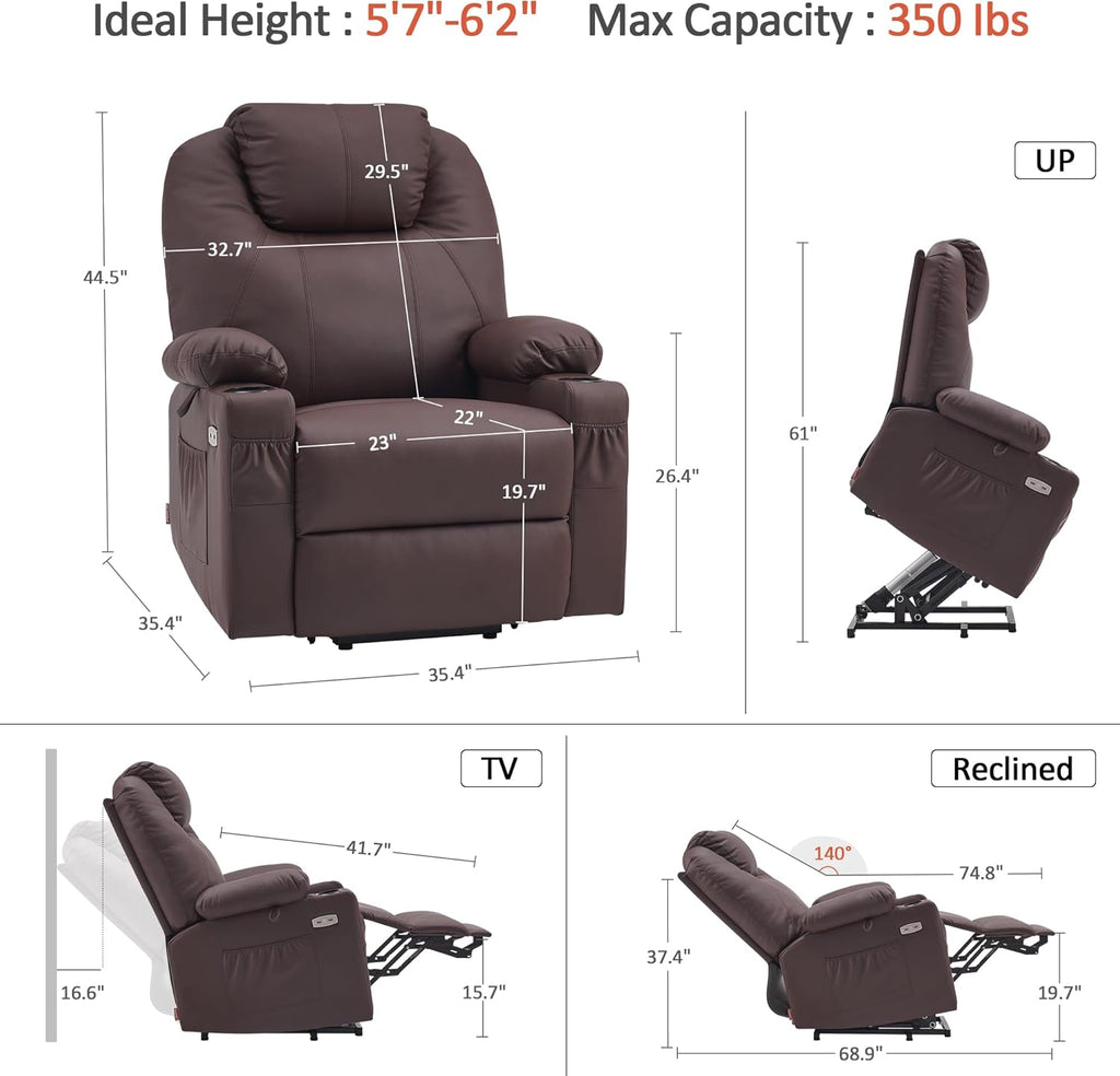 MCombo Electric Power Lift Recliner Massage Heat Chair for Elderly 3 Positions 2 Pockets USB