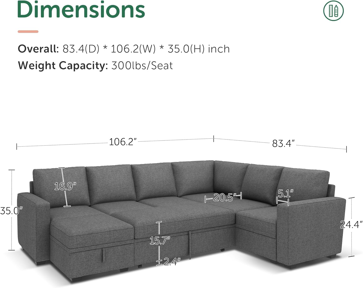 HONBAY Modular Sectional Sleeper Sofa L Shaped Couch with Pull Out Bed