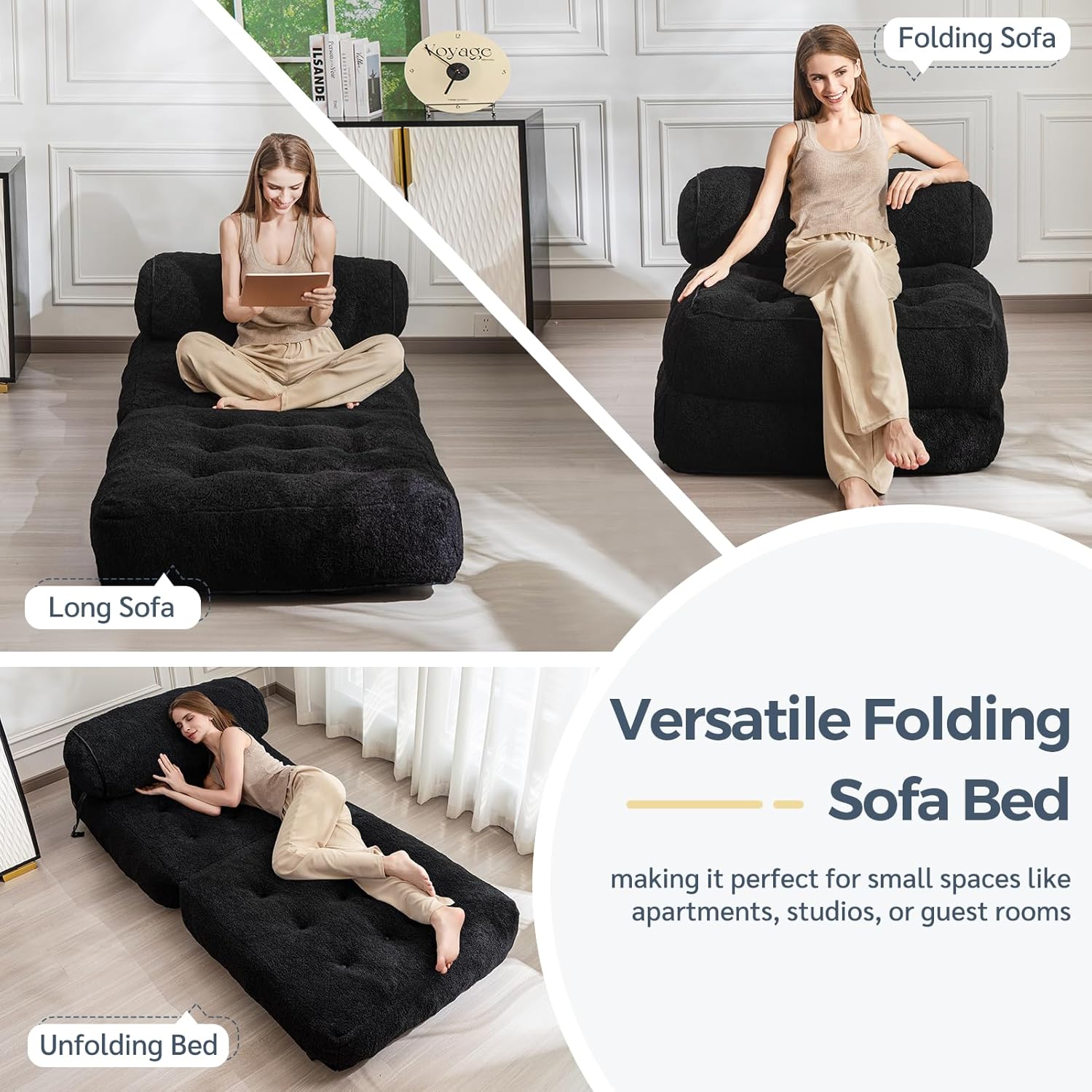 MAXYOYO Boucle Folding Sofa Bed Convertible Sleeper Chair with Pillow