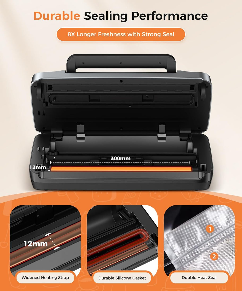 QIQIAOB Vacuum Sealer Machine 95kpa Commercial Automatic Food Saver with Cutter