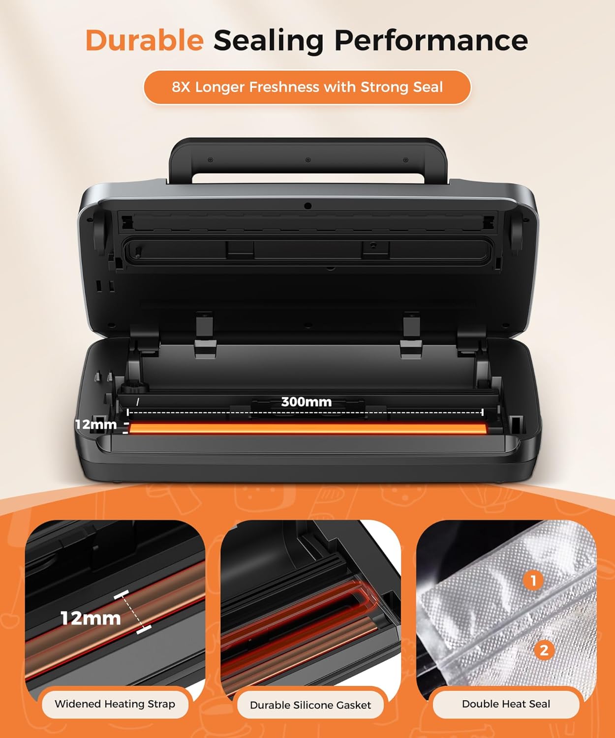QIQIAOB Vacuum Sealer Machine 95kpa Commercial Automatic Food Saver with Cutter