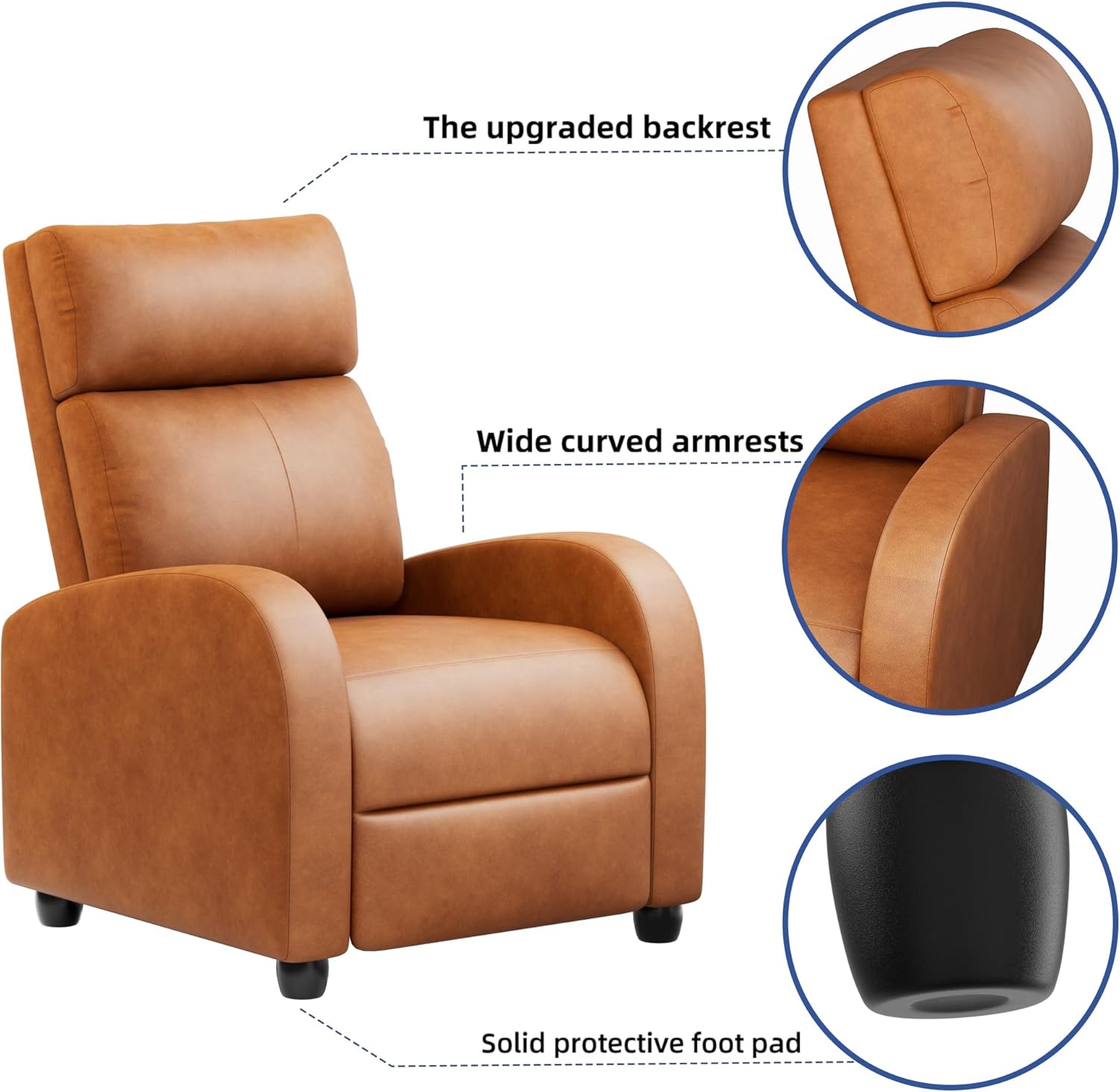 JUMMICO Adjustable Recliner Chair Thick Cushion Home Theater Sofa Living Room