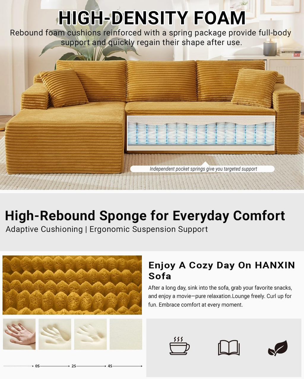 HANXIN Cloud Sectional Sofa L Shape Chaise Deep Seat Modular Living Room Couch